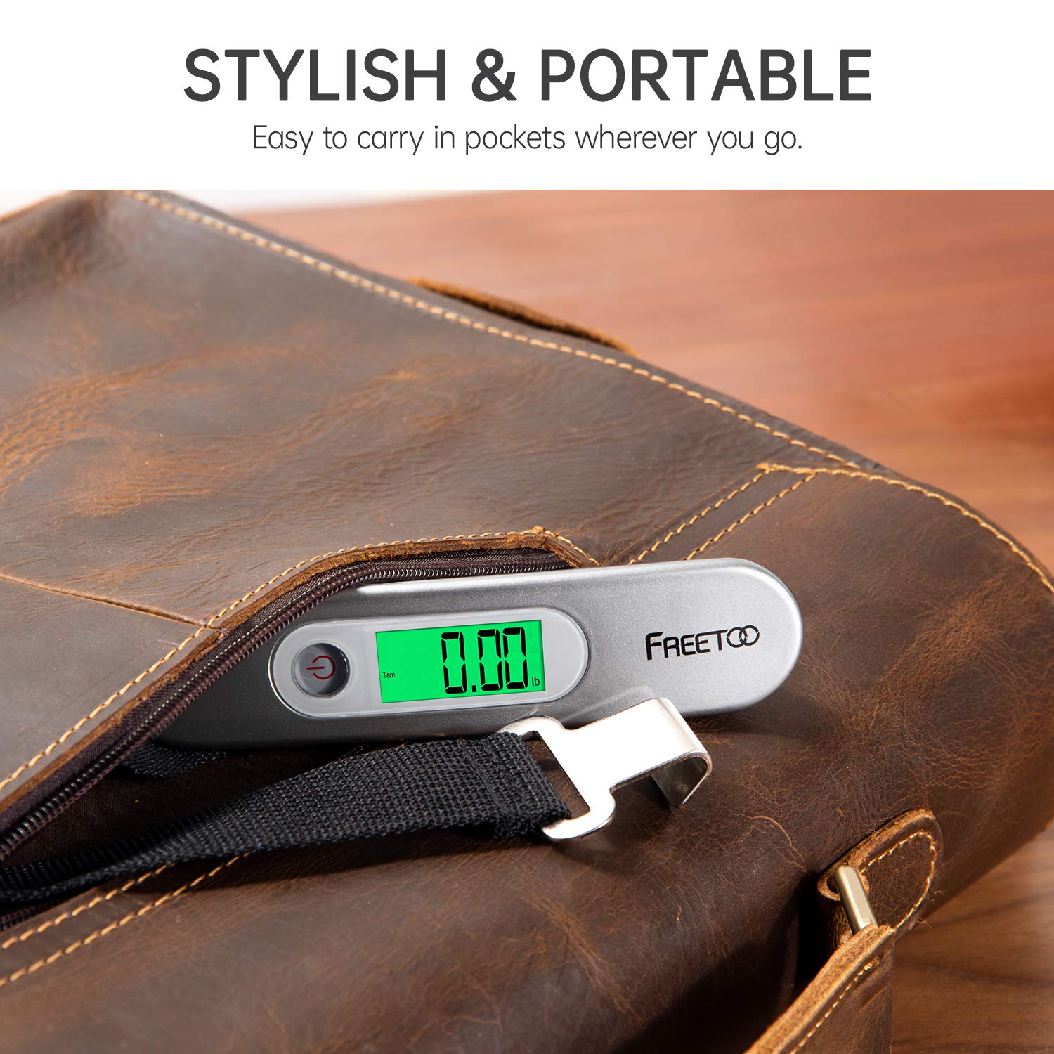 The compact FREETOO Portable Digital Luggage Scale being stored in a bag