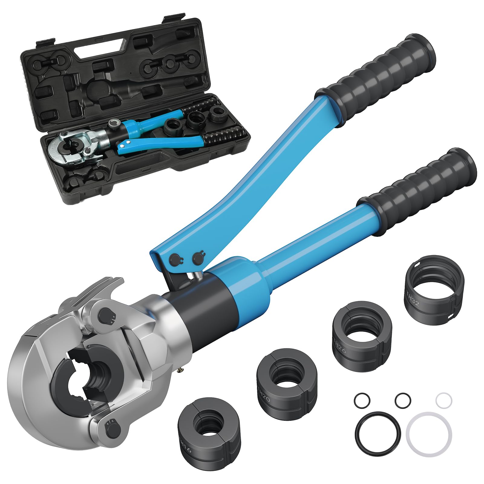 Crimpadora hidráulica de 10 toneladas – Cabeza giratoria 360° para tubos PEX/multicapa 16-32 mm, con 4 matrices reforzadas (A)