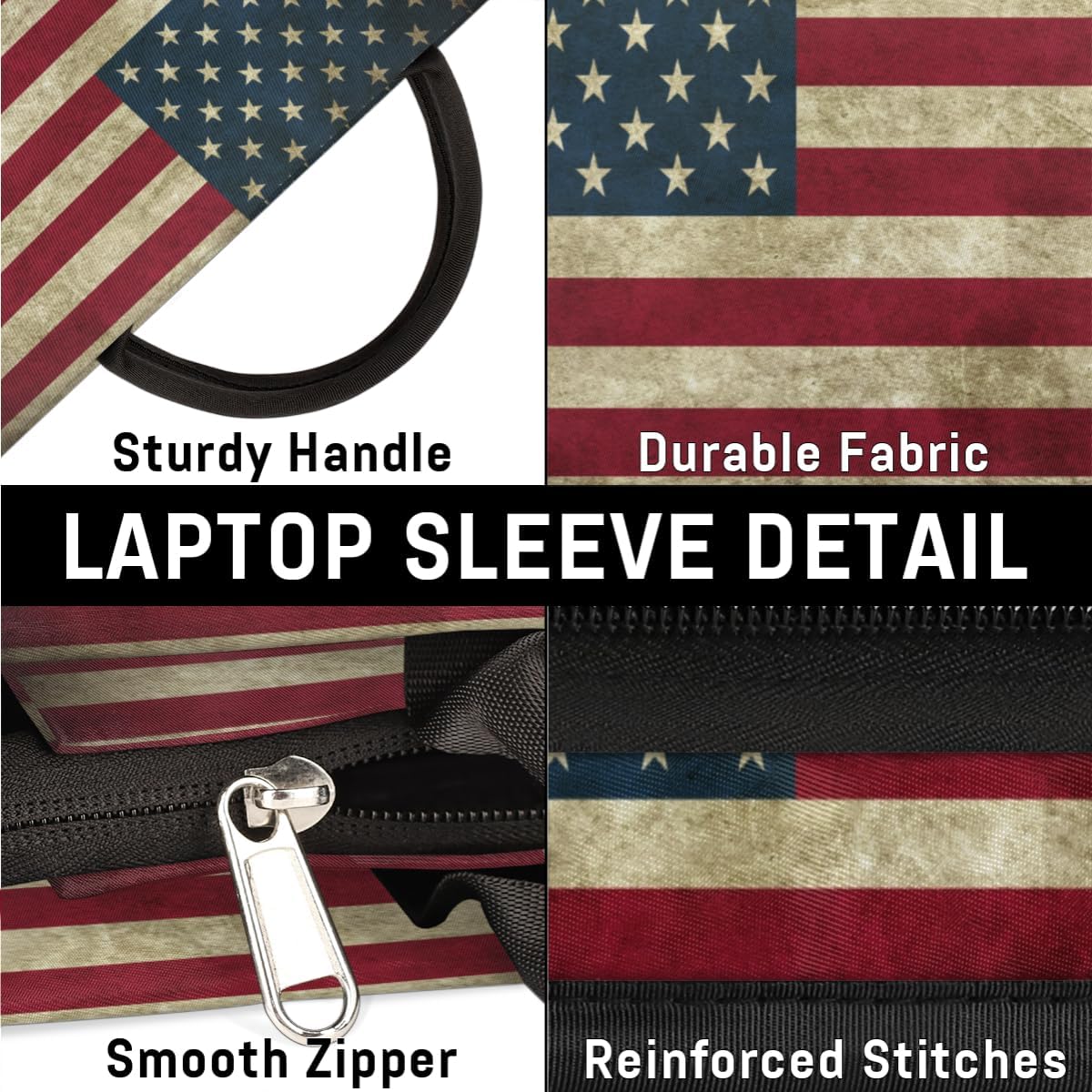 Retro American Flag Laptop Sleeve Case 13 13.3 14 Inch Laptop Bag with Handle & Pockets Durable Notebook Computer Carrying Case for Men Women Multi-Color & Size Choices