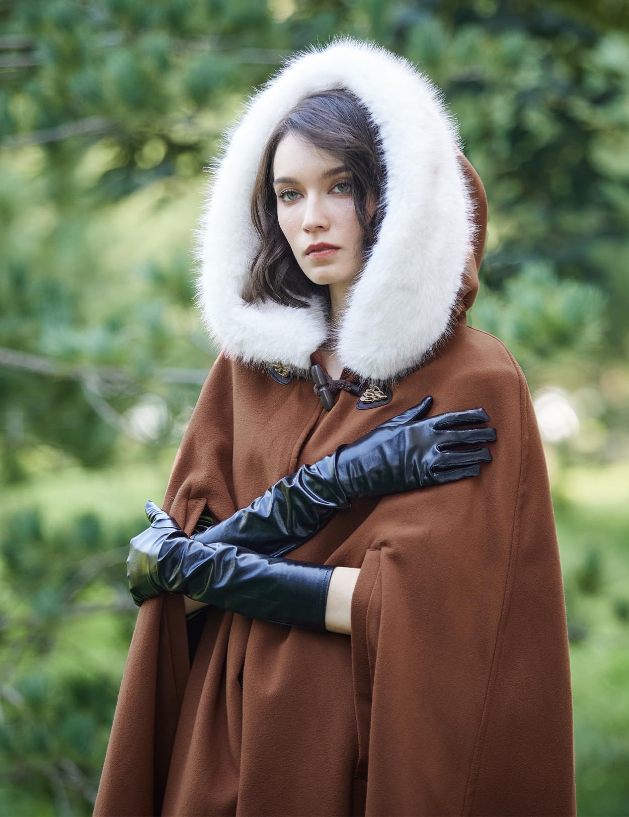 BEAUTELICATE Women Hooded Cape Coat Long Wool Cloak with Hood Vintage Overcoat Plus Size for Winter Wedding Bride Medieval Halloween Christmas Cosplay Costume 140cm - Image 2