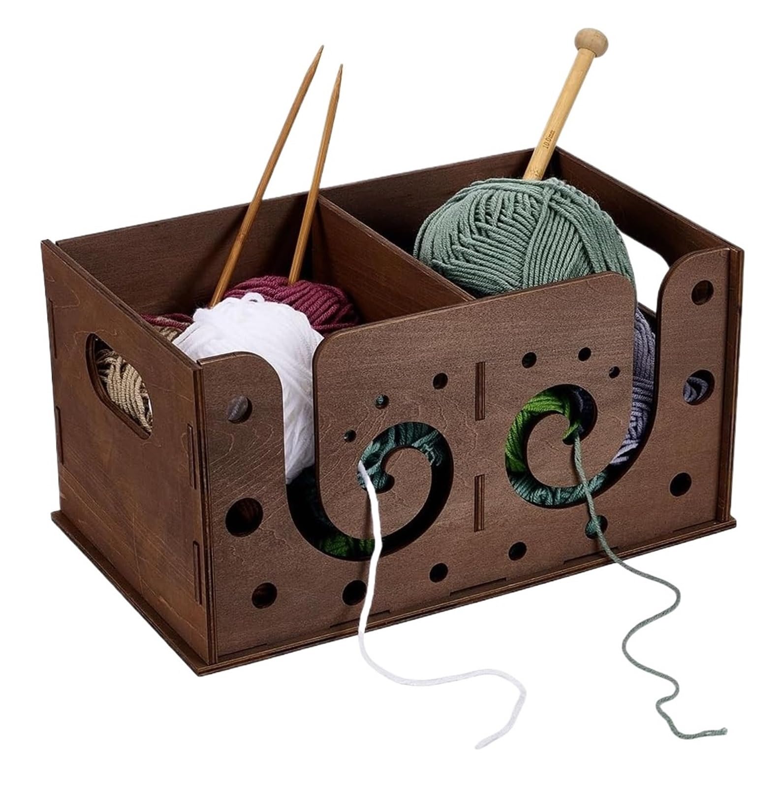 Garnschale Garnbox aus Holz, Kamelfarben, Holzgarnschale, multifunktionales Fachdesign, Aufbewahrungsbox for Strickwerkzeuge