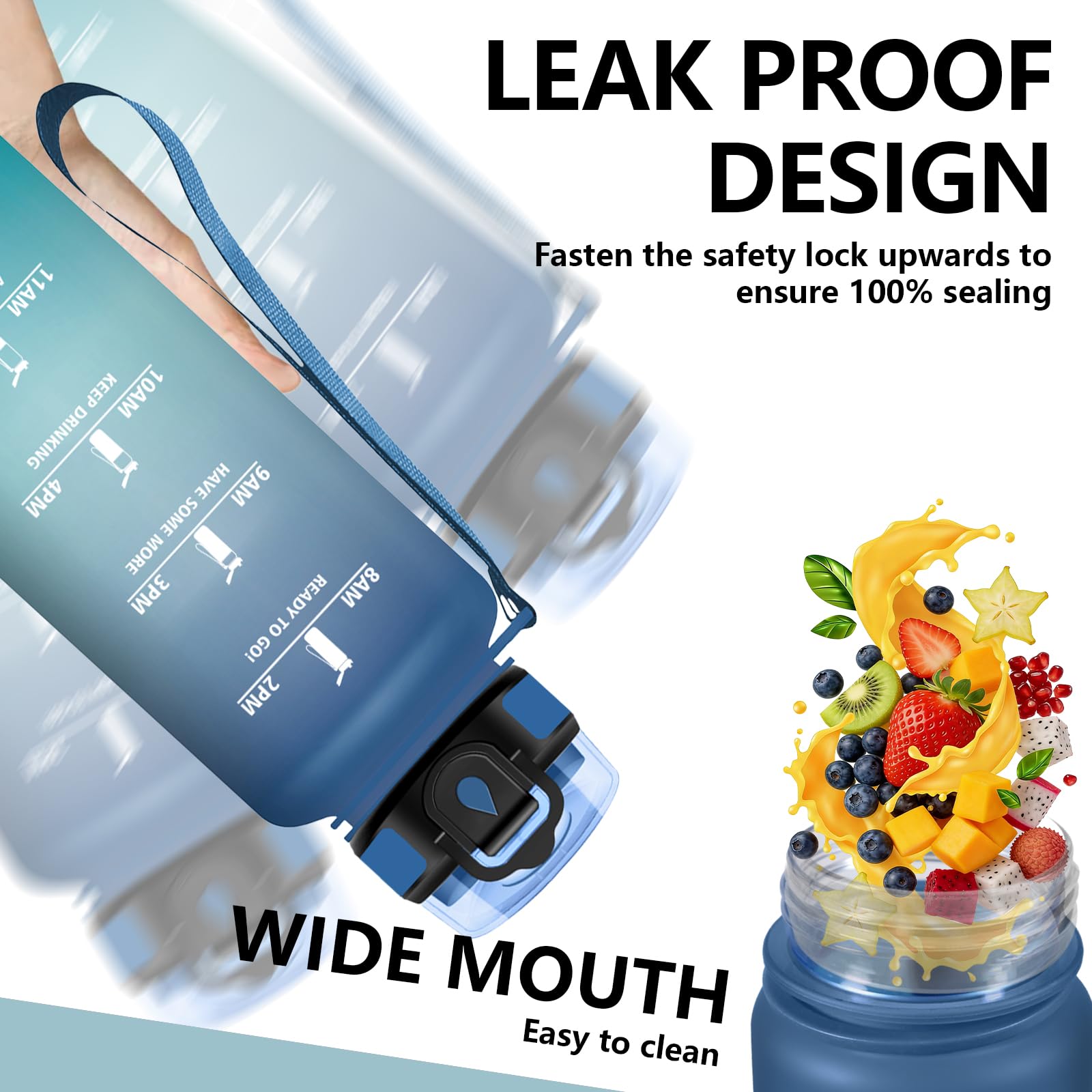 Borraccia 1,5 litri Senza Perdite, Borracce Graduata con Cannuccia, Borracce con Indicatore del Tempo Motivazionale, Facile da Pulire, Borraccia Palestra per Bici, Yoga, Corsa - 4