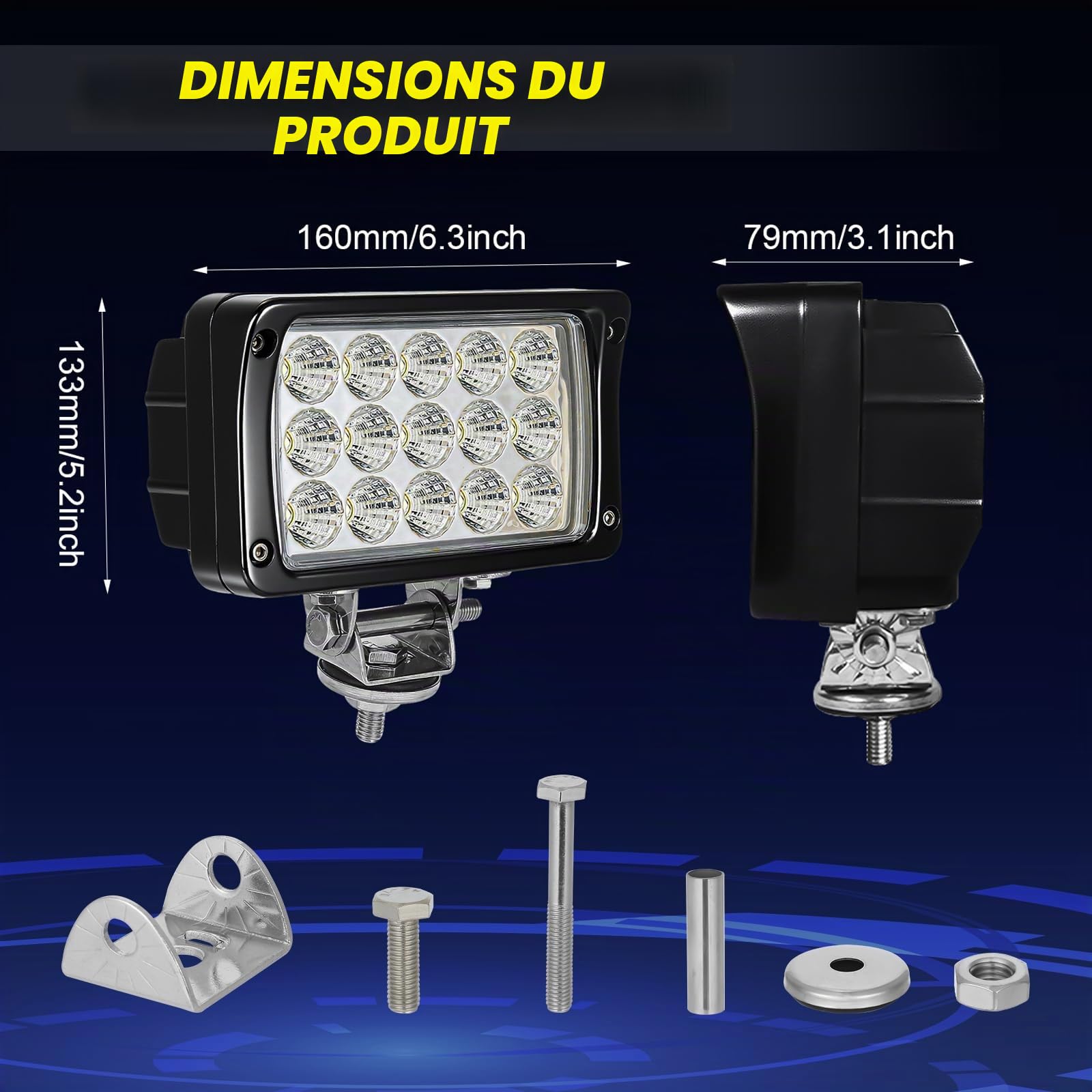 Rampe de Phare de Travail LED 2x45w,12V 24V, Rectangle Projecteurs Lumière Feux Antibrouillard LED pour Offroad Voiture camions SUV ATV 4x4 Tracteur Bateau