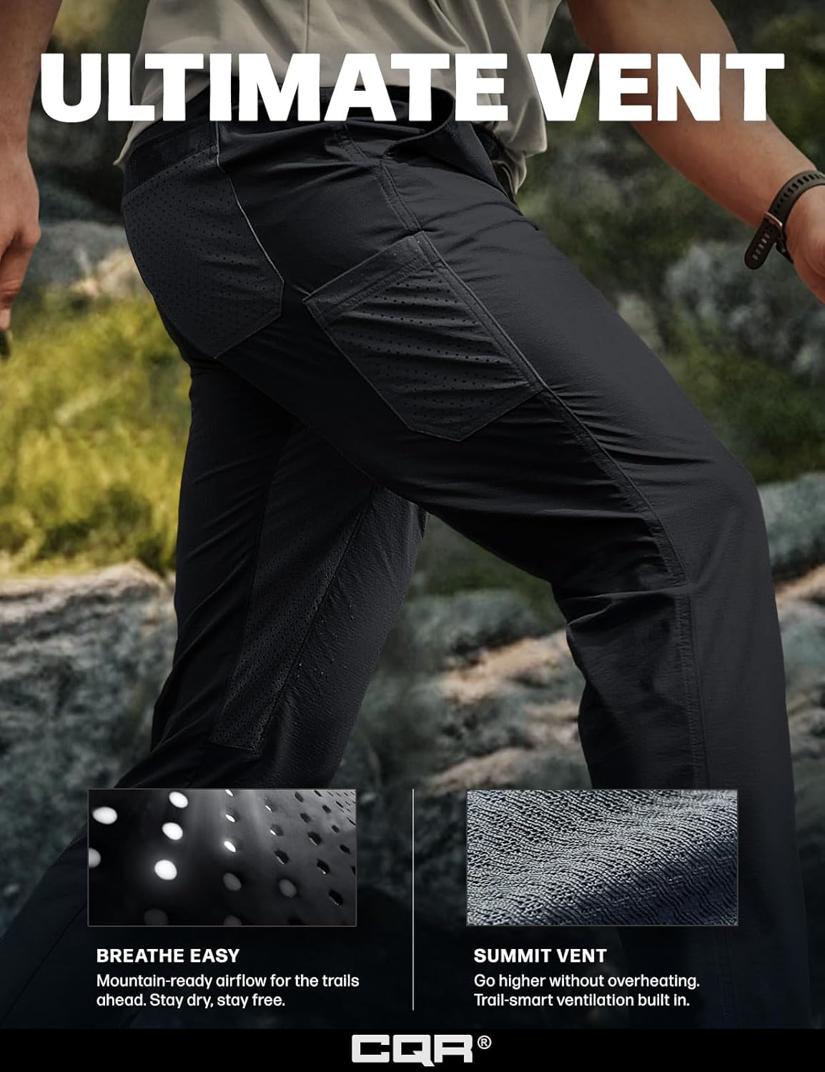 CQR Men's Lightweight Vent Hiking Pants, Water-Resistant & Breathable Sports Outdoor Athletic Pants with Elastic Waist - Image 5