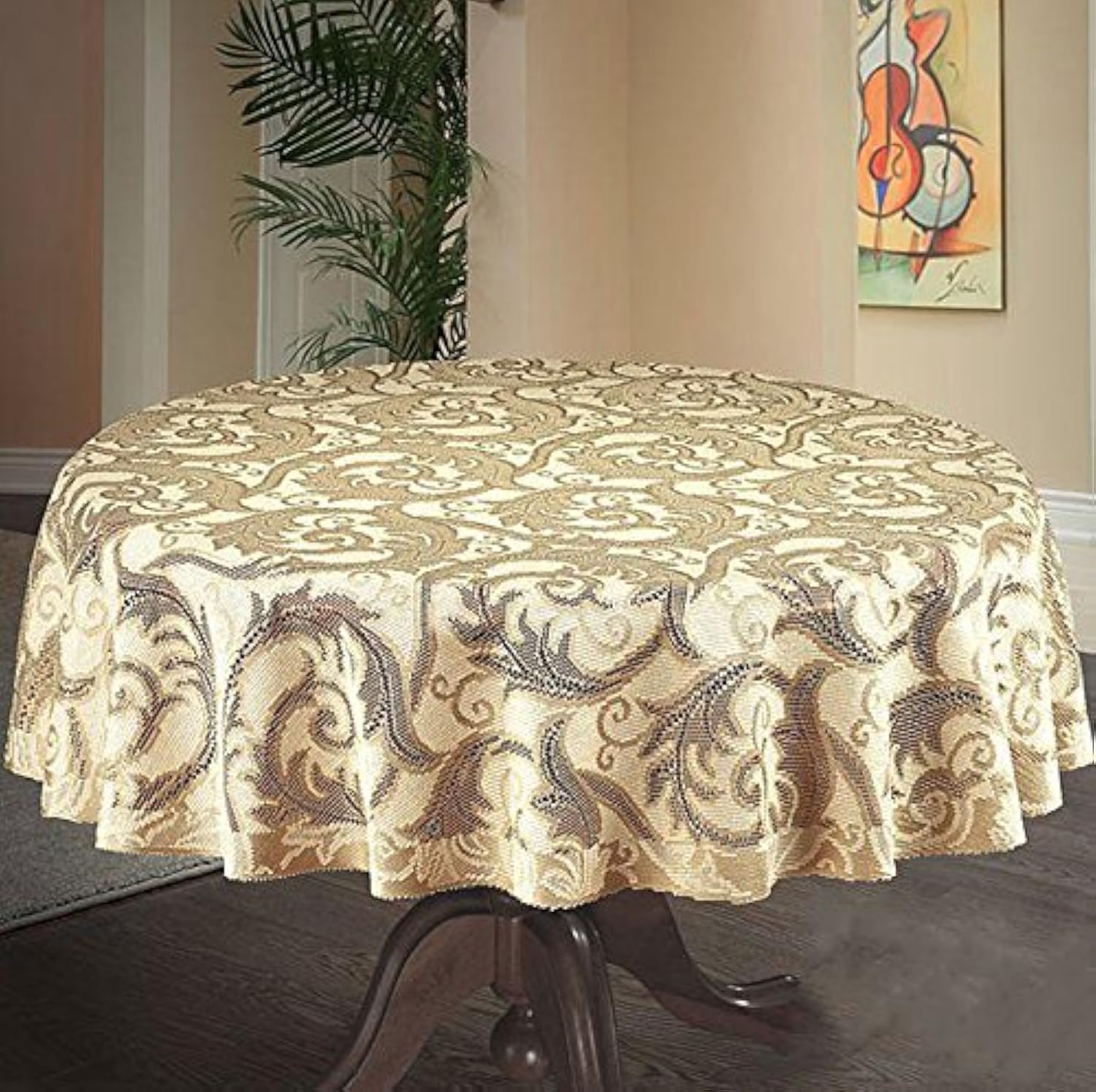 Mforstyle Golden Beige Round Table Cloth Sits Up To 5 People - Rich Durable Textured Tablecloth Natural 59" (150Cm)