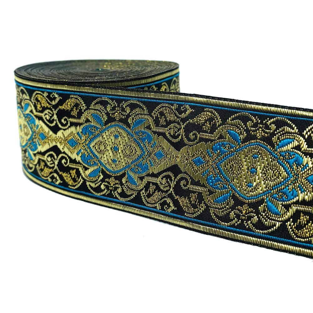 Ribbons For Gift Wrapping Ribbon For Fabric Satin Ribbons Złoto Z Niebieskim Totem Jackiard Splot Wstążką Do Kurtyny I Odzieży Akcesoriów 5 Cm 9Yards / Lot-50Mmx9Yard.
