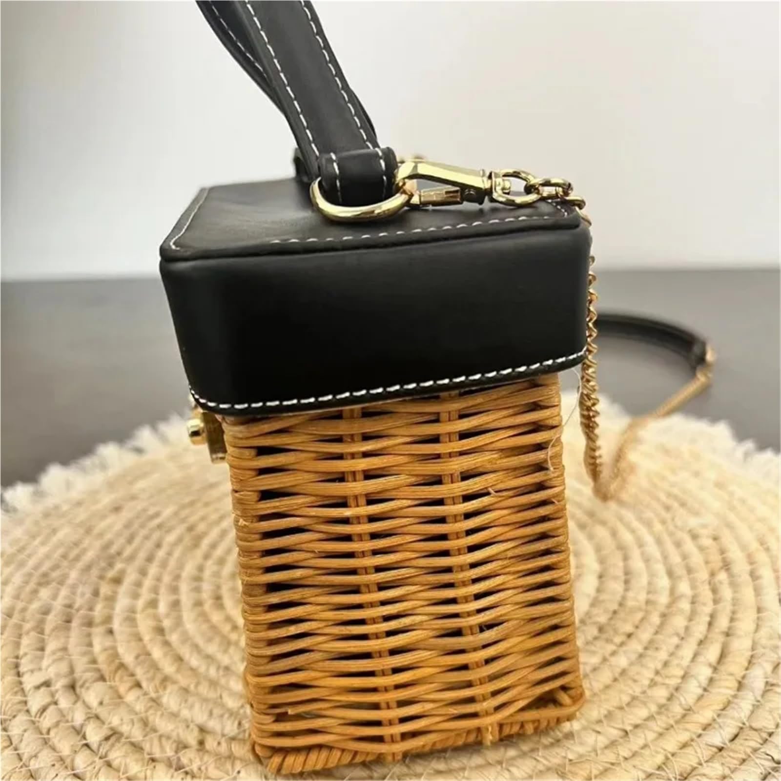 Bolso de ratán Hecho a Mano, Bolso de Playa for Mujer, Bolso Multiusos for Mujer, Bolso de ratán de Moda, Bolso de Mano(White)
