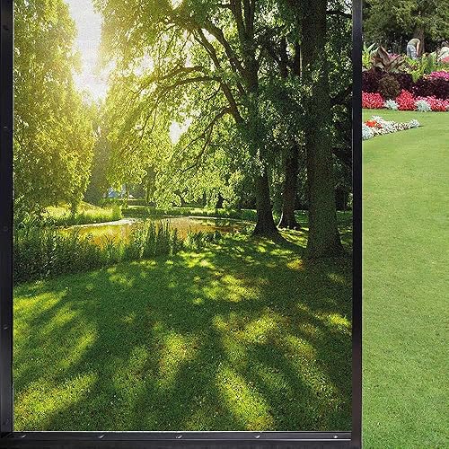 Película 3D para ventana de bosque, privacidad estática, protección UV para puertas de vidrio y oficina en casa (luz natural de 24 x 36 pulgadas),