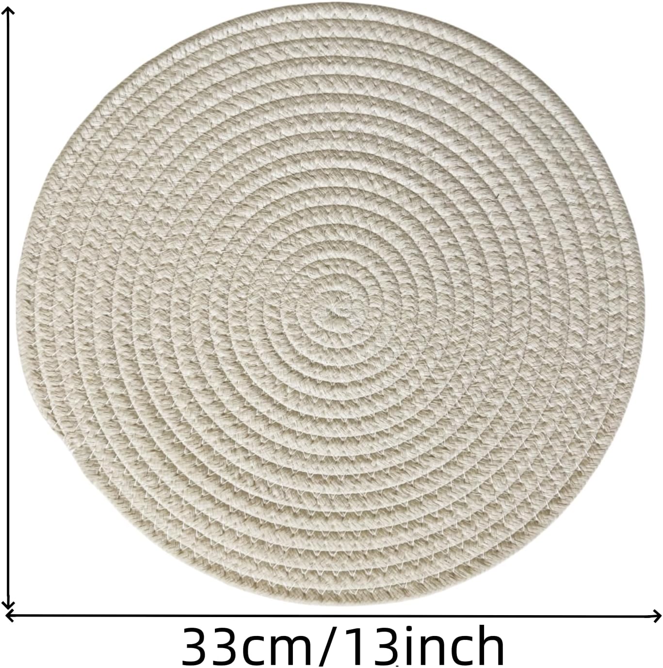 WAZAIGUR Round Placemats Set of 4 Thick Cotton Rope, 13inch, Cream | Absorbent, Heat Resistant, Non Slip, Washable, Woven Braided Circular Table Mats for Kitchen/Dining,Indoor/Outdoor Place Mats