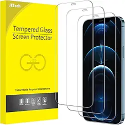 JETech Película de Vidro Temperado de Cobertura Total para iPhone 12 Pro Max 6,7 Polegadas, Protetor de Tela 9H Compatível com Capas, HD Transparente, Pacote com 3