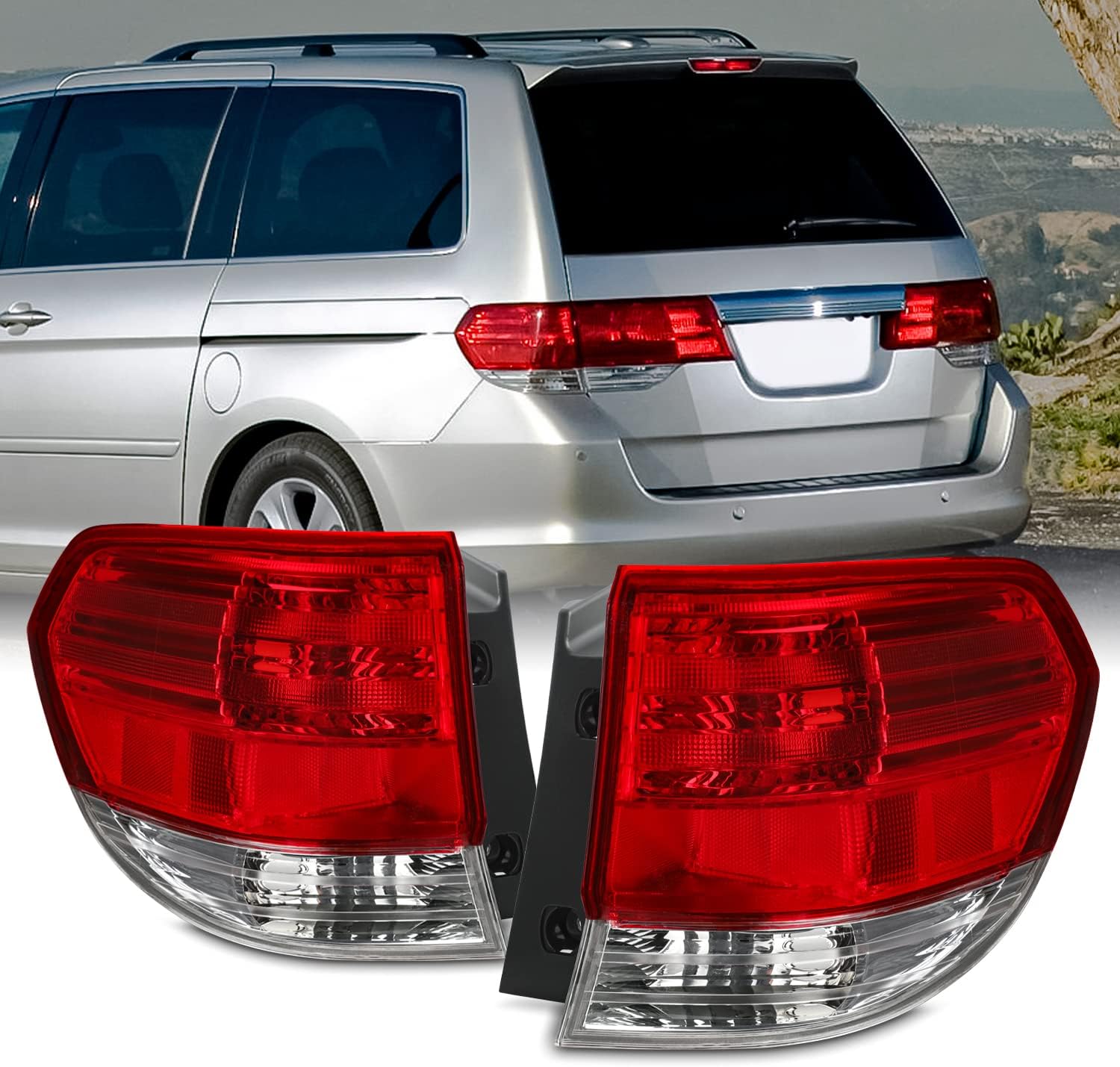 AKKON - Fit 2008 2009 2010 Honda Odyssey Minivan 08-10 OE Style Outer Tail Light Rear Lamp Red Clear Driver Left Side