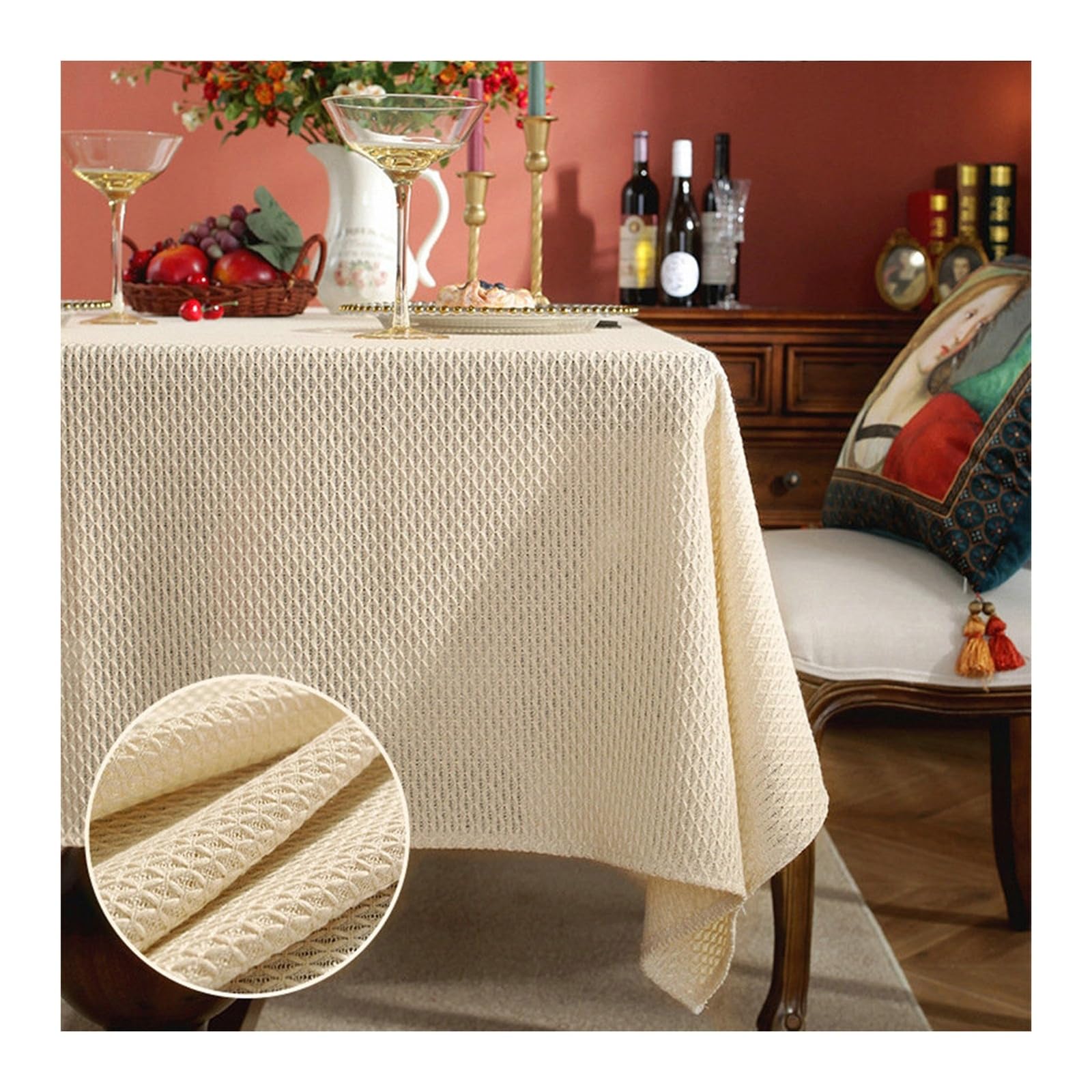 Nappe coton lin de qualité supérieure jaune 135x260 cm gaufré lourd
