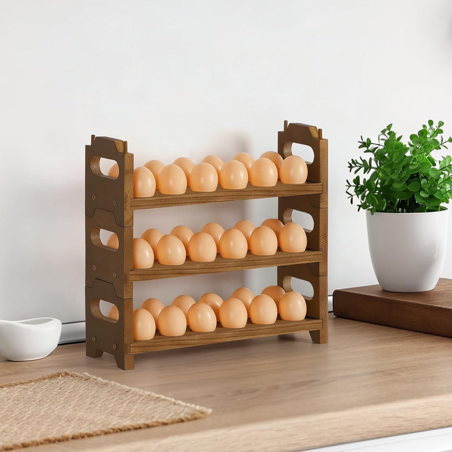 Wooden Egg Holder Countertop Fresh Chicken Egg Holders Storage for Gathering Fresh Eggs, 3-Tier Stackable with 36 Eggs, Farmhouse Home Eggs Rack Organizer Decoration - Image 5