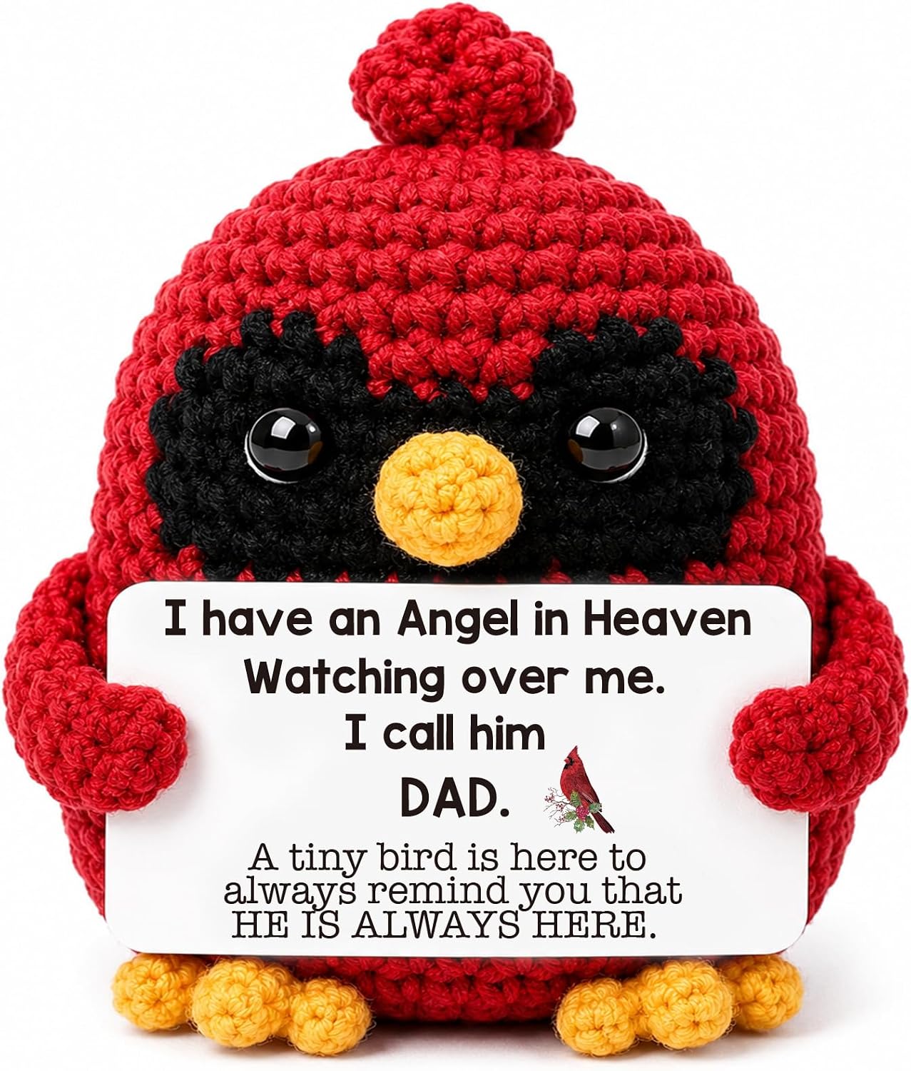 Handmade Crochet Cardinal Memorial Gift Loss of Father Bereavement Sympathy Remembrance Comfort Condolence Passed Away Loved One Dad in Heaven Red Bird Spiritual Messenger Keepsake