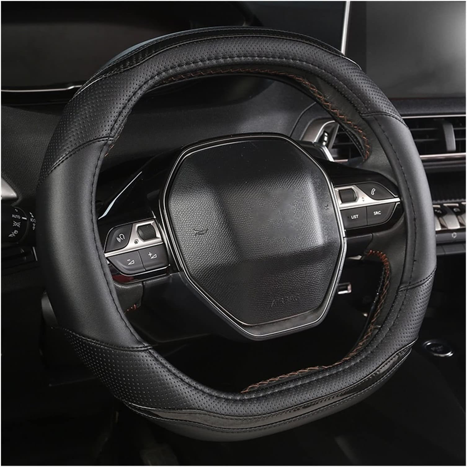 For Peugeot 3008 4008 5008 Car Steering Wheel Cover Carbon Fibre + PU Leather Auto Accessories interior (Color : Black)