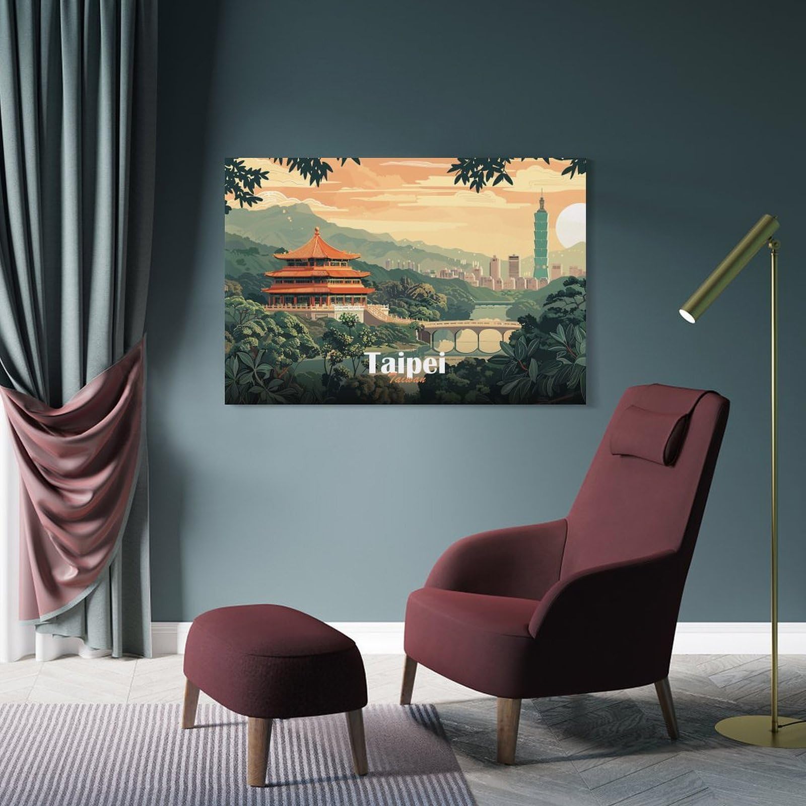 Junmoney Hanging Wall Art Taipei Cityscape, 20x30inch(50x75cm), for Sofa Walls, Lounge Or Home Corners, Canvas Styling for A Polished Room Look