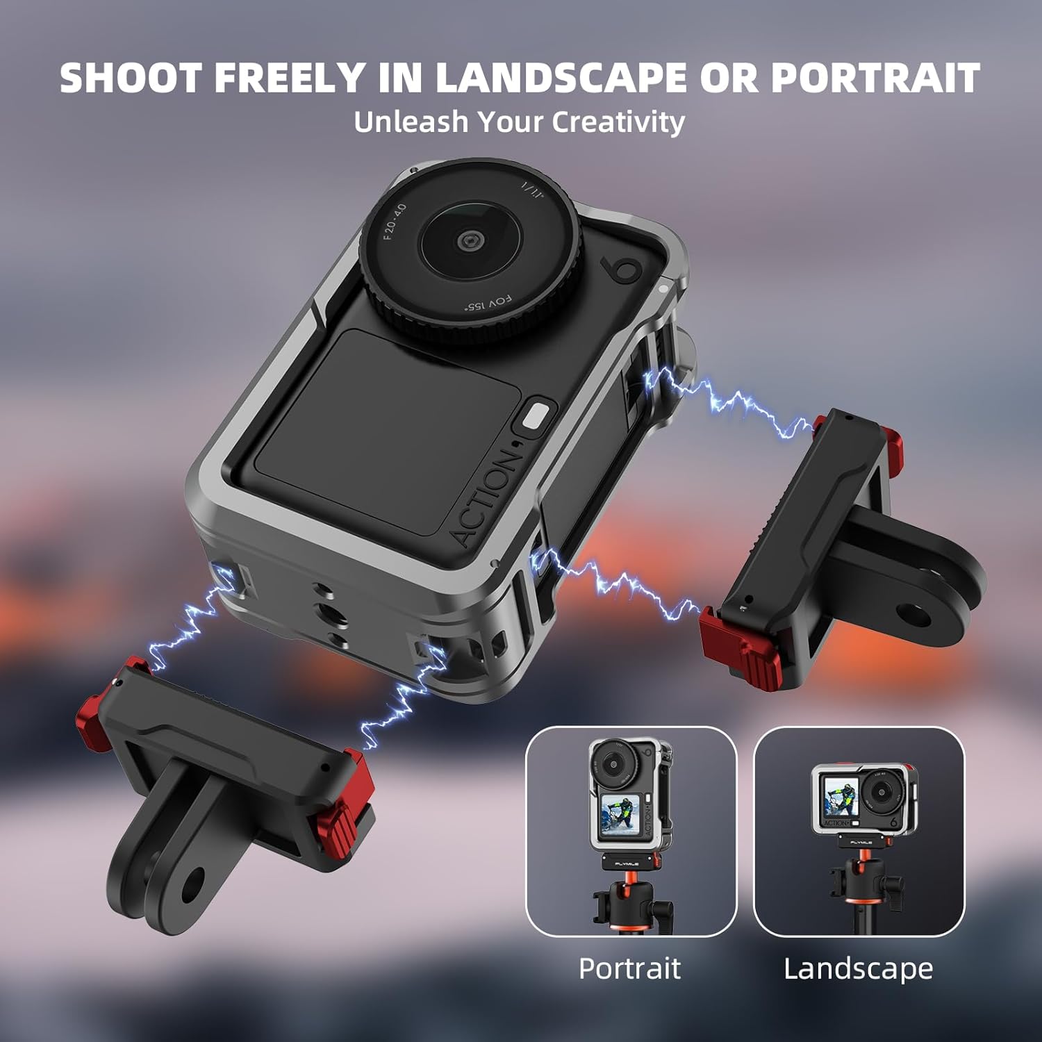 Action 6 Camera Cage for DJI Osmo Action 6, Protective Case Metal Frame with Silicone Lens Cap, Cold Shoe & 1/4" Threads Adapter, Aluminum Alloy Quick Release Mount Accessories