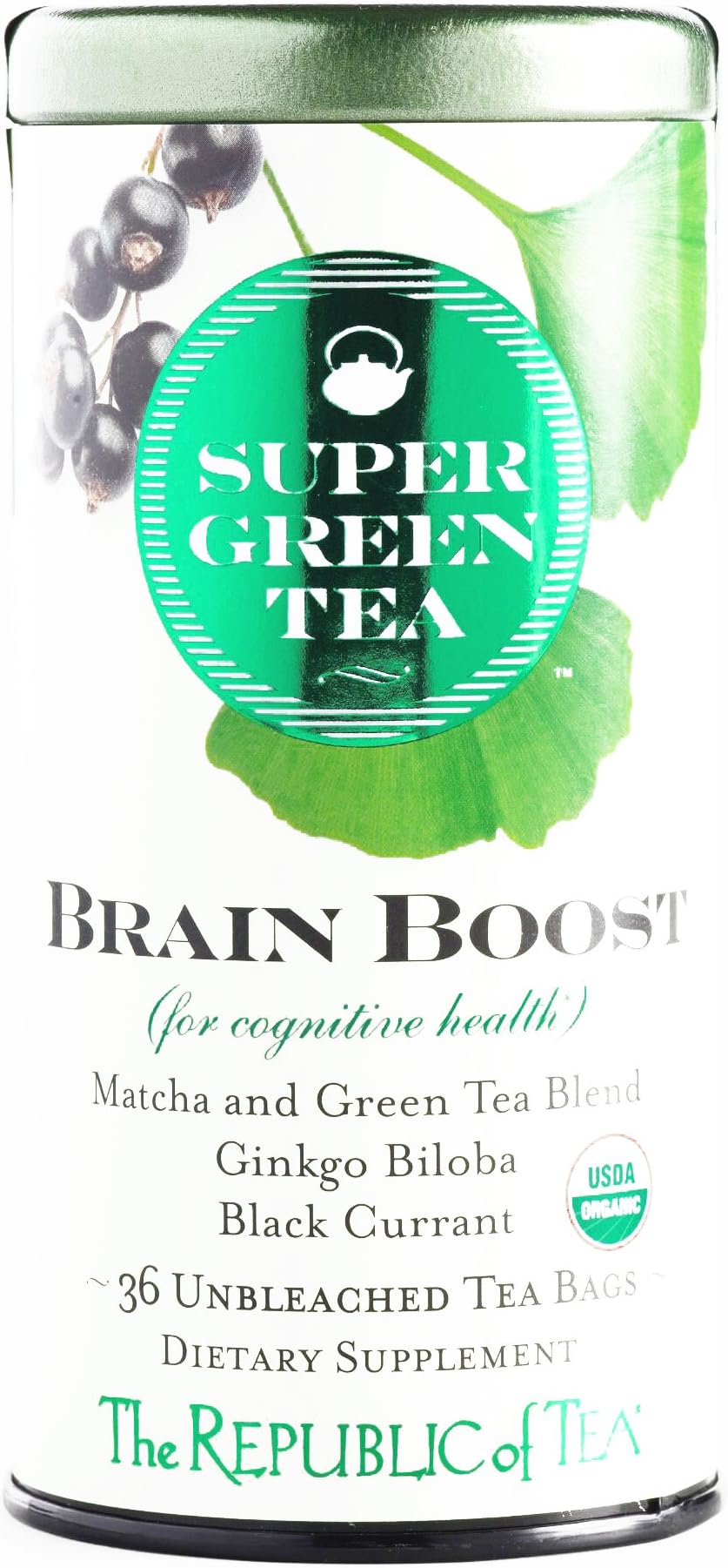 The Republic of Tea Super Green Tea Brain Boost 36 Count 1.8 oz each (1 Item Per Order, not per case)