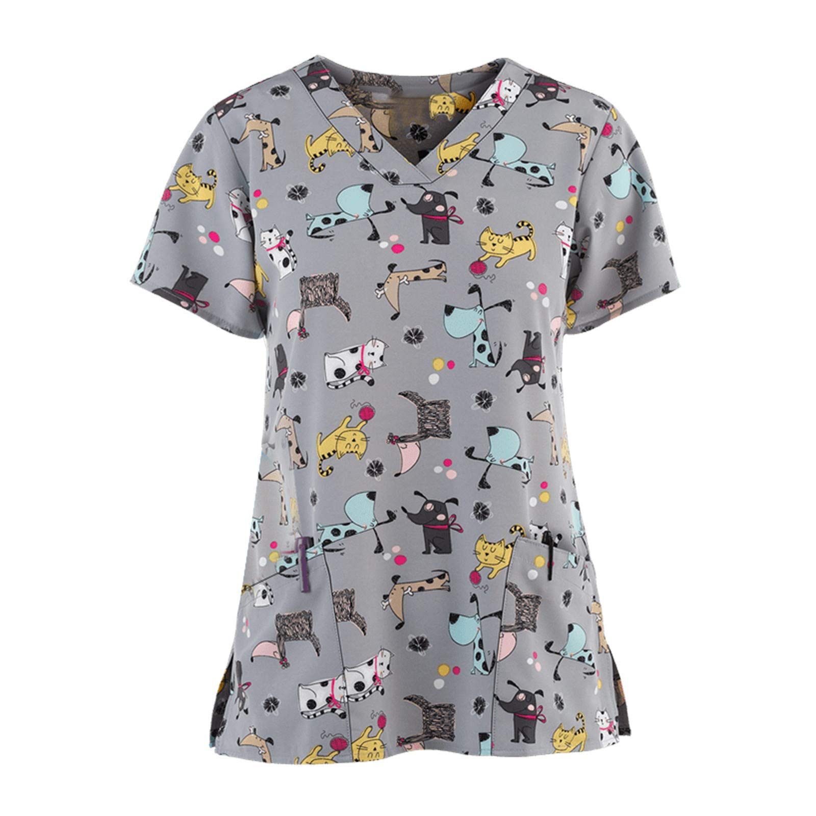 Fall Printed Scrub Tops Women Cute Animal Printed V Neck Stretch T Shirt  Plus Size Nurse Uniform Holiday Workwear