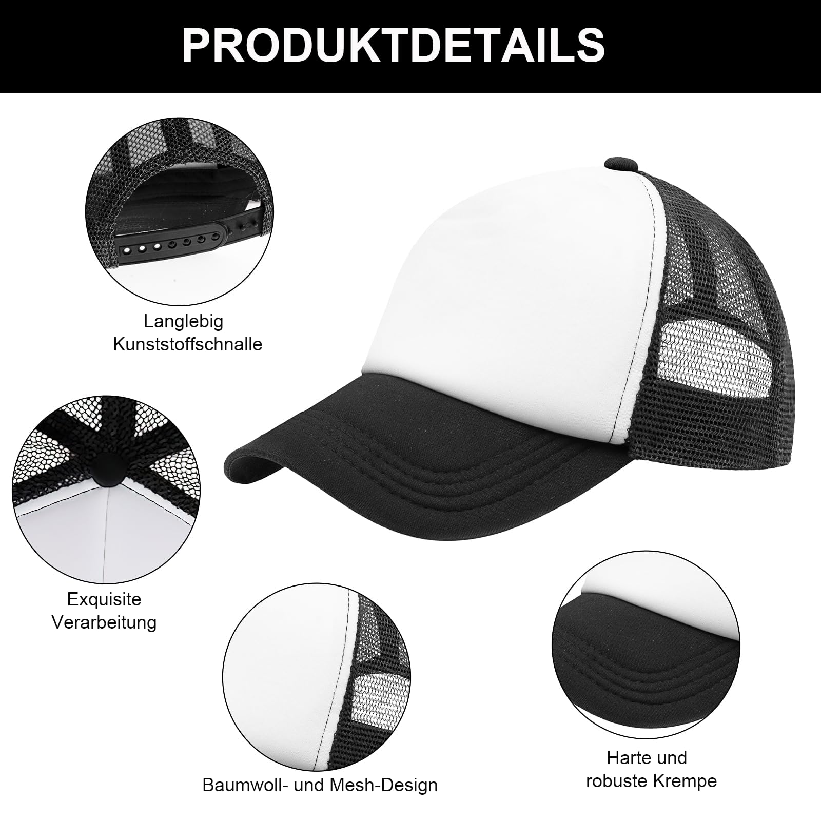 24 berretti vuoti da camionista con stampa a sublimazione, comodi cappelli da baseball in rete, per sublimazione, confezione grande per uomini e donne, colore nero