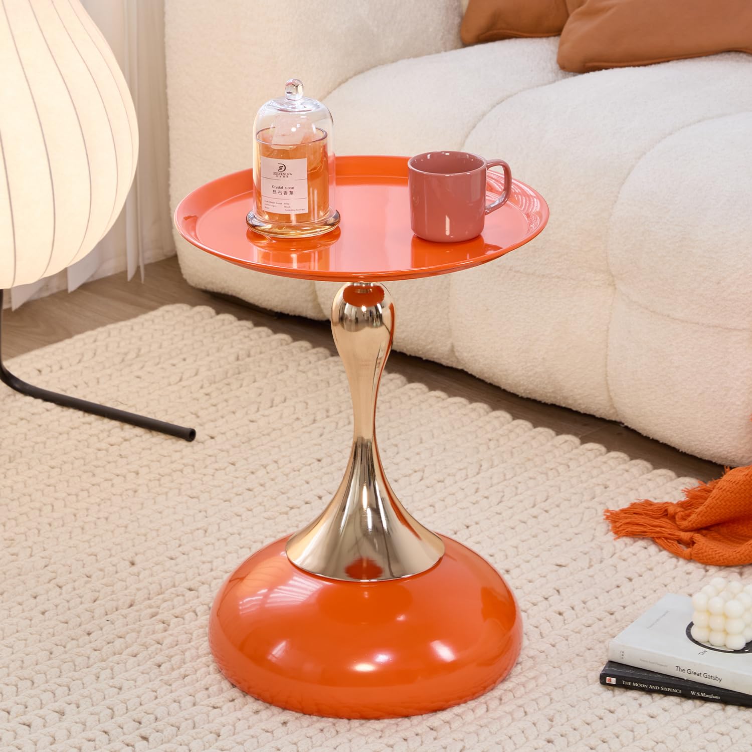 Sleek Hourglass Side Table - Stylish Modern Design Perfect for Living Rooms, Cafes, Dining Areas, Bedrooms, and Outdoors - Chic Decorative Accent (1, Hermes Orange)