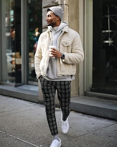 Miniatura 4 de CANGHPGIN Pantalones de vestir elásticos para hombre, corte ajustado, parte delantera plana, pantalones casuales cónicos