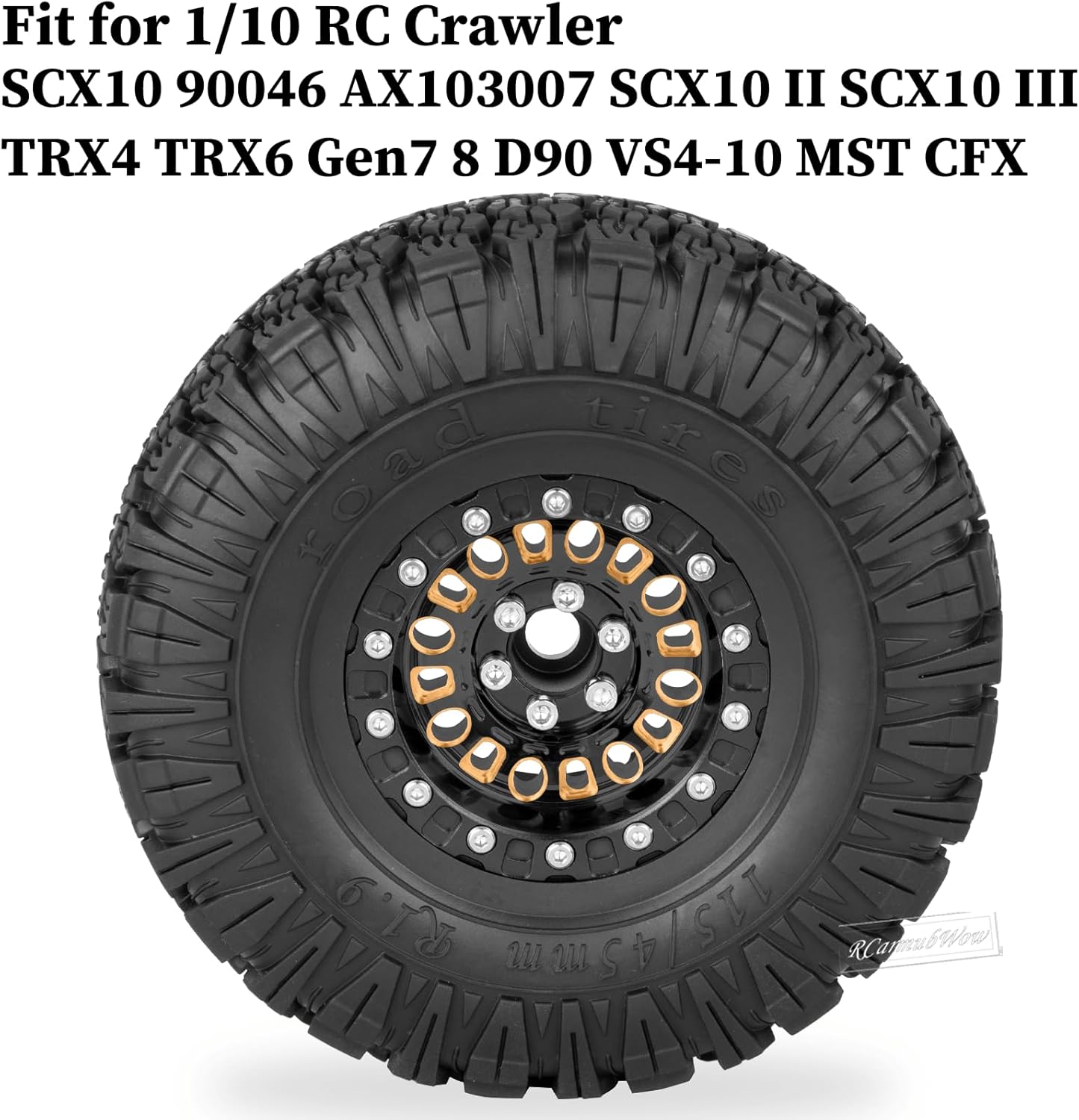 1.9 Beadlock Tire Set 1.9" Wheels and Tires for 1/10 RC Crawler SCX10 90046 AX103007 TRX4 TRX6 Gen7 8 D90 VS4-10 MST CFX,Super Heavy Brass & Aluminum Deep Wheel w/Rubber Tires,Black