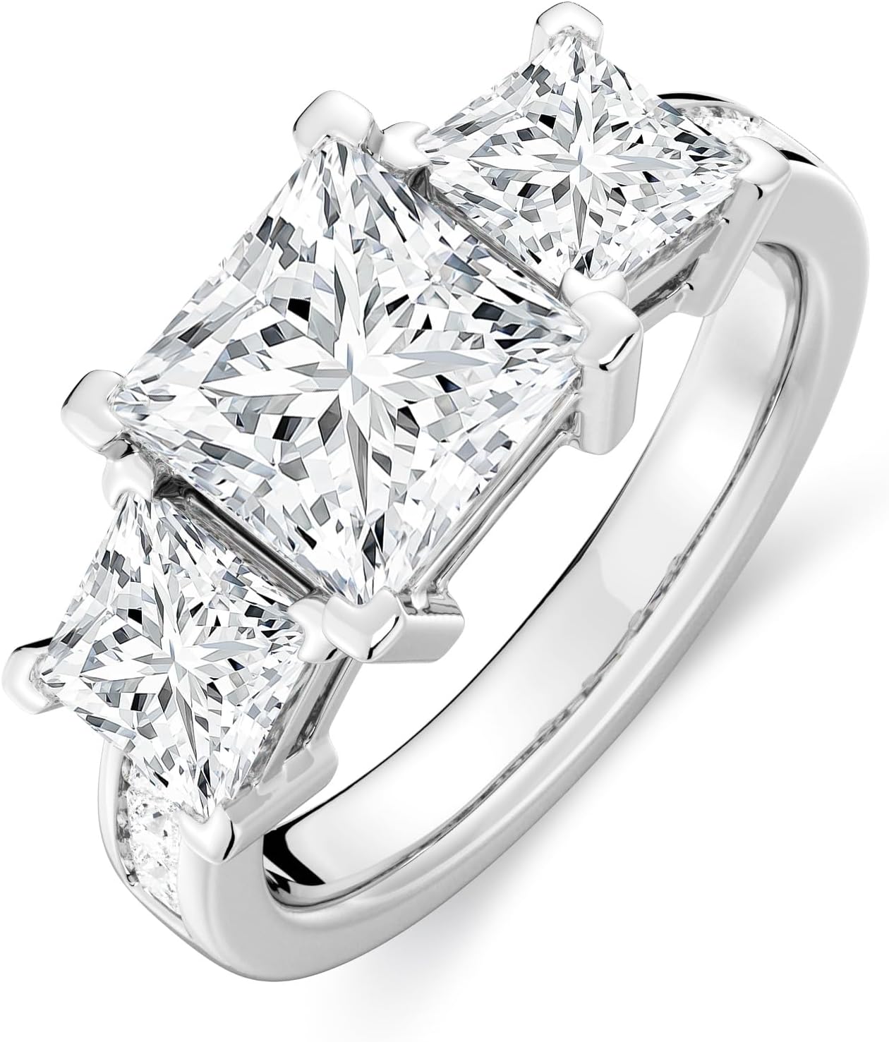 MOOSEA Princess Cut Moissanite Rings for Women, 925 Sterling Silver with Rhodium Plating Moissanite Engagement Rings for Women, Womens Wedding Ring Engagement Anniversary Jewelry
