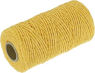 sourcing map Cuerda de algodón trenzada trenzada, Cuerda Decorativa, color amarillo, 100 m, 2 mm de diámetro para colgar en la pared, colgador de plantas, nudos de macramé