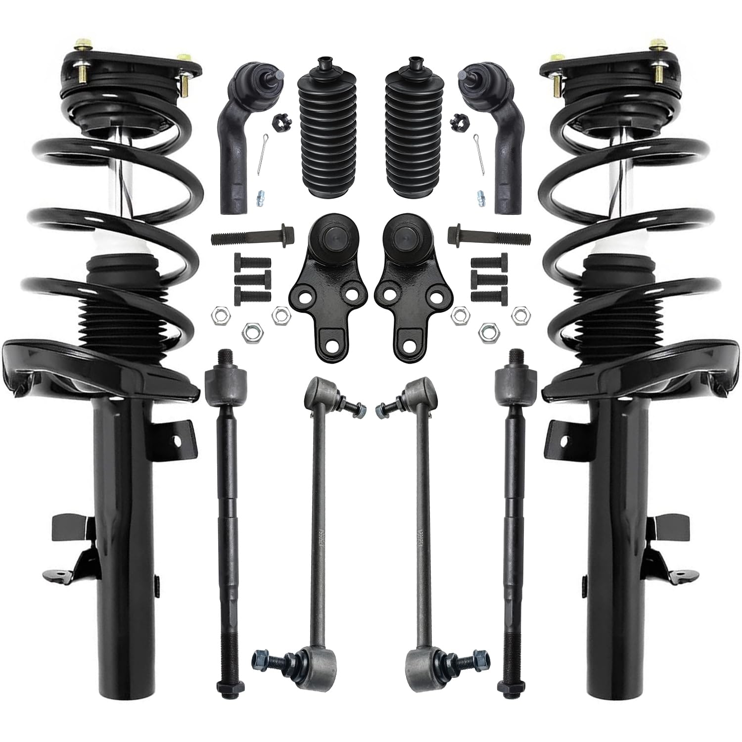 Detroit Axle - Front Suspension Kit for Ford 2013-2018 Focus [S SE Titanium] Struts & Coil Spring Sway Bar Links Tie Rods Lower Ball Joints Boots
