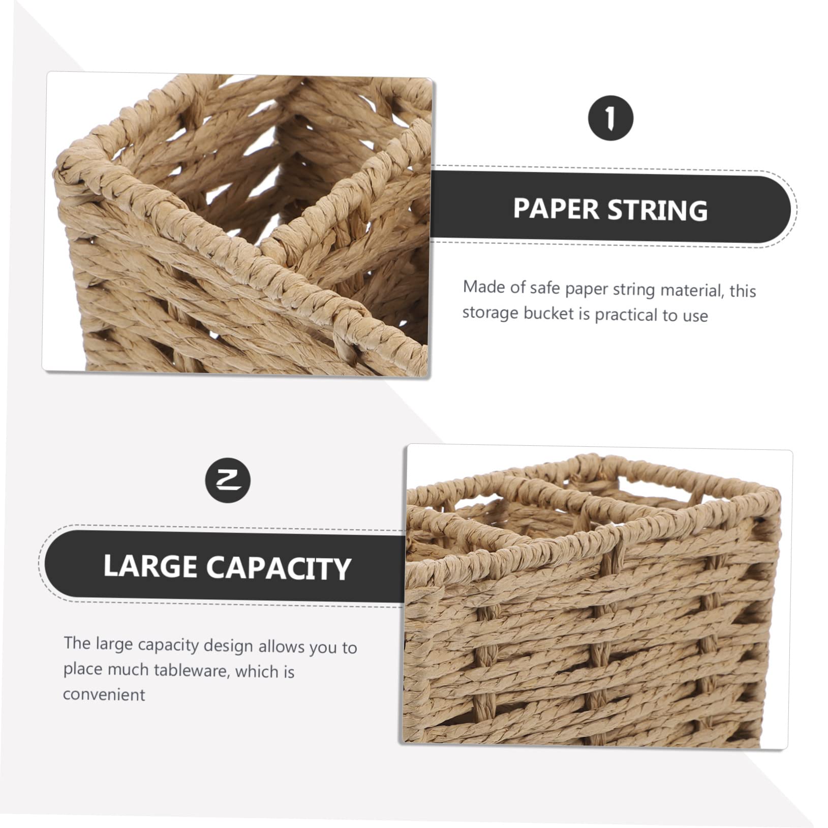 POPETPOP Cesta de Cubiertos y Utensilios de Cocina de Cuerda de Papel Beige Gran Capacidad Organizador para Cucharas, Espátulas y Cucharones para Cocina