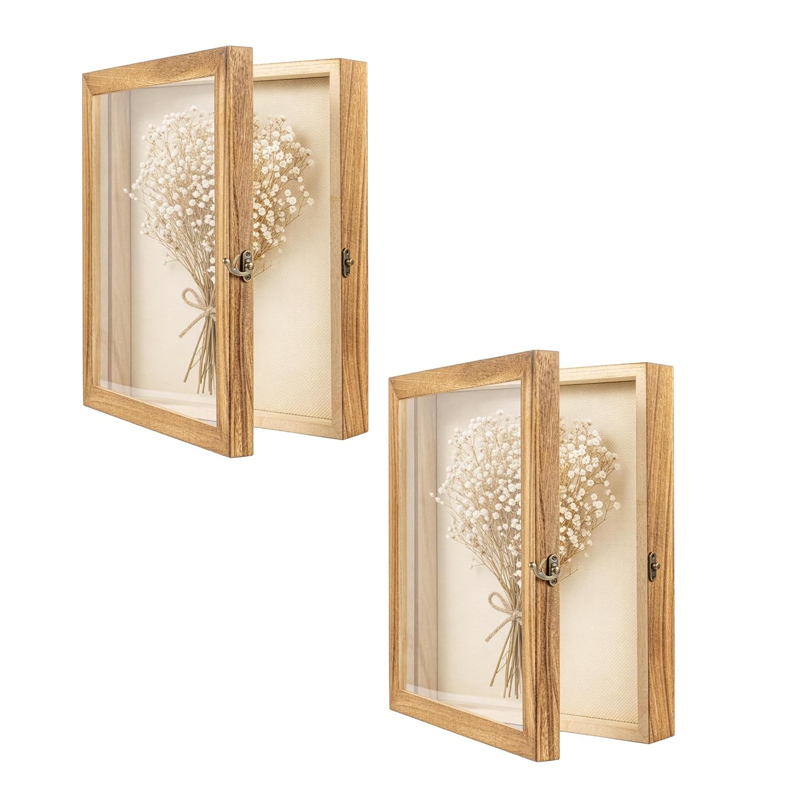 EVERGOODS Shadow Box Display Case 28x35.5x6.5cm Rectangular Wooden Shadow Box 3D Shadow Box Wall Mount Memory Box Shadow Box Frame for Wedding Bouquet, Medals, Military Memorabilia (2PCS Brown)