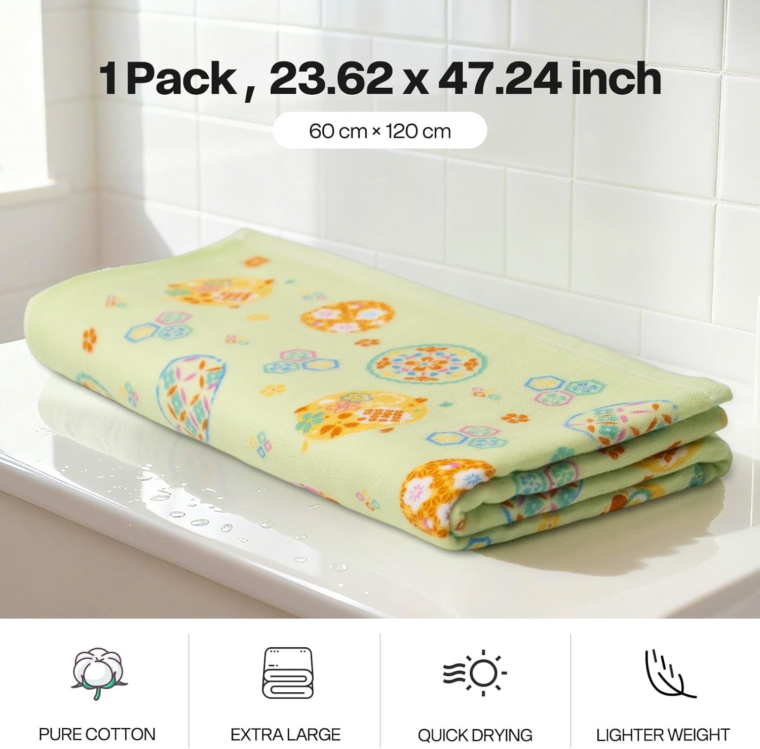 Vie Triomphe Japanese Gauze Bath Towel, 23.6x47 Inch Compact Cotton Lightweight Quick Dry Super Soft Muslin Towel for Travel Gym Sensitive Skin Sage Green 1 Pack