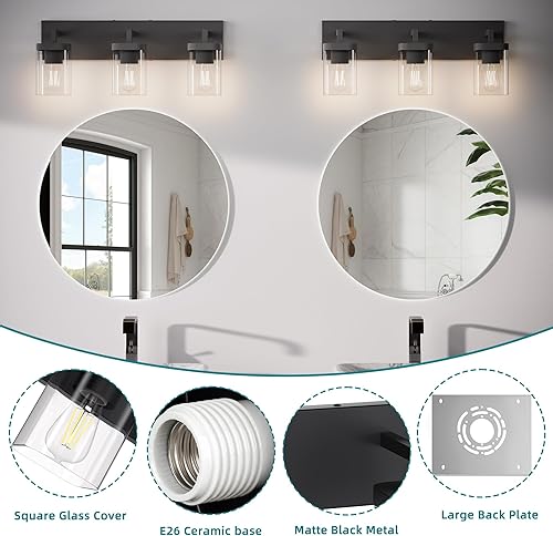 Miniatura 3 de Accesorios de iluminación de baño sobre el espejo, diseño cuadrado y placa trasera grande rectangular, 3 luces Morden van, accesorios de iluminación