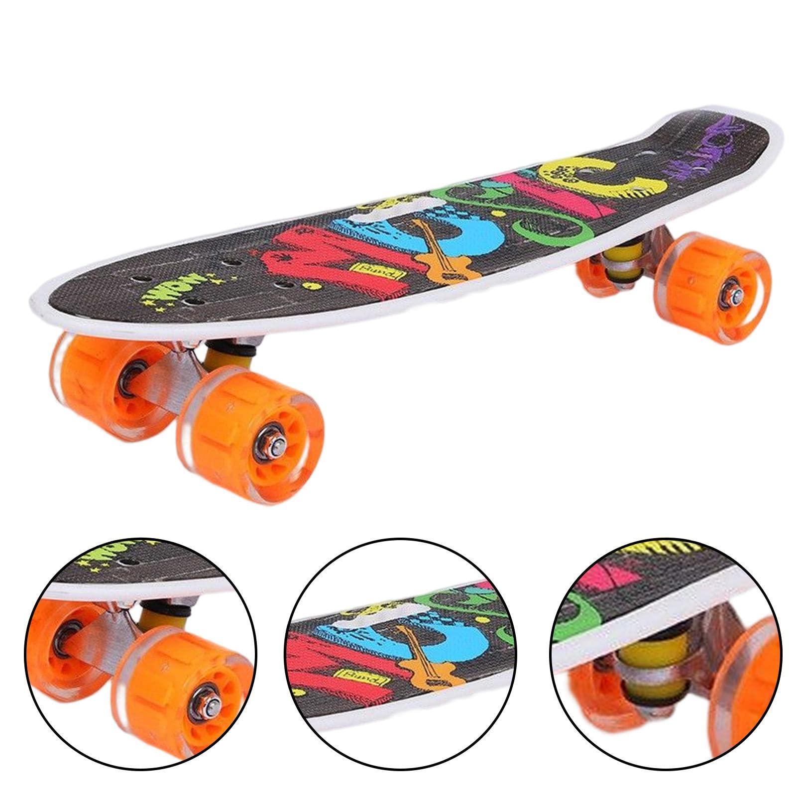 Monopatín para niños,Monopatín de Cuatro Ruedas de pez pequeño de 22 Pulgadas para niños | Juguetes de Patinaje para Principiantes con absorción de Impacto para niños, niñas, niños,