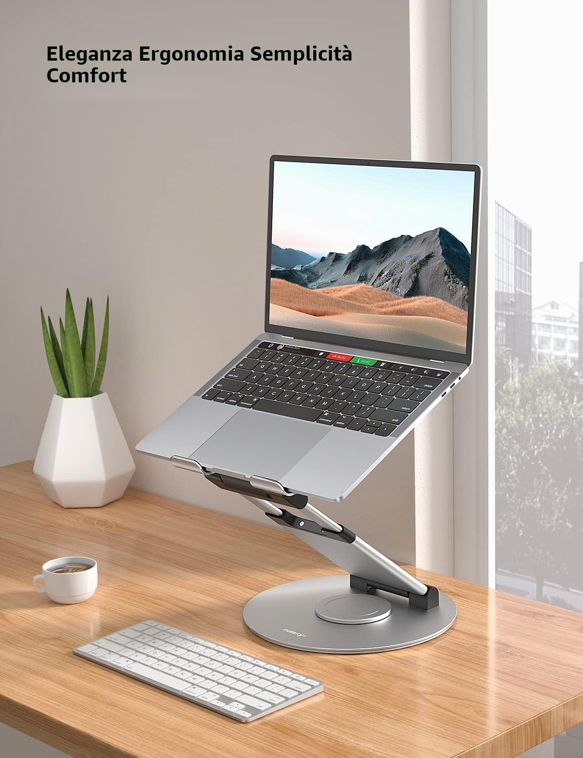 Nulaxy Supporto Computer Portatile Altezza Regolabile fino a 53,3 cm, Supporto Ergonomico Laptop Portatile con Base Girevole a 360 Compatibile con MacBook tutti i Portatili da 10-17 pollici, Argento
