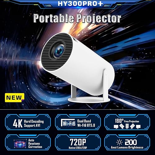 Miniatura 2 de Mini proyector HY300PRO actualizado 2025 con WiFi y Bluetooth, proyector portátil 4K, rotación de 180 grados, corrección trapezoidal automática,