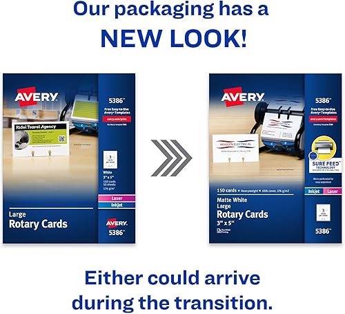 Miniatura 2 de Avery Tarjetas rotativas imprimibles con tecnología Sure Feed, 3 x 5 pulgadas, blancas, 150 tarjetas en blanco para impresoras láser o de inyección