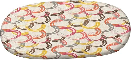 Miniatura 3 de Mantel ovalado ajustable, decoración de grunge con bordes elásticos, funda de mesa de poliéster con diseño de pinceladas circulares desgastadas, se