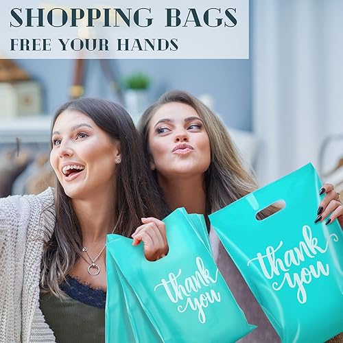 Miniatura 5 de Eersida 200 bolsas de plástico con asas de agradecimiento troqueladas, bolsas de plástico para mercancías para compras, paquete de compras al por