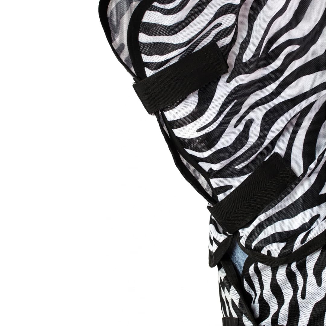 Marengos - reißfeste Zebra Fliegendecke mit Halsteil & Bauchlatz – robuste & atmungsaktive Ekzemerdecke – Schutz vor Insekten – Outdoor-Pferdedecke – 125cm | Decke für Pferde mit Halsteil & Bauchlatz – robuste, atmungsaktive Ekzemerdecke – Schutz vor Inse