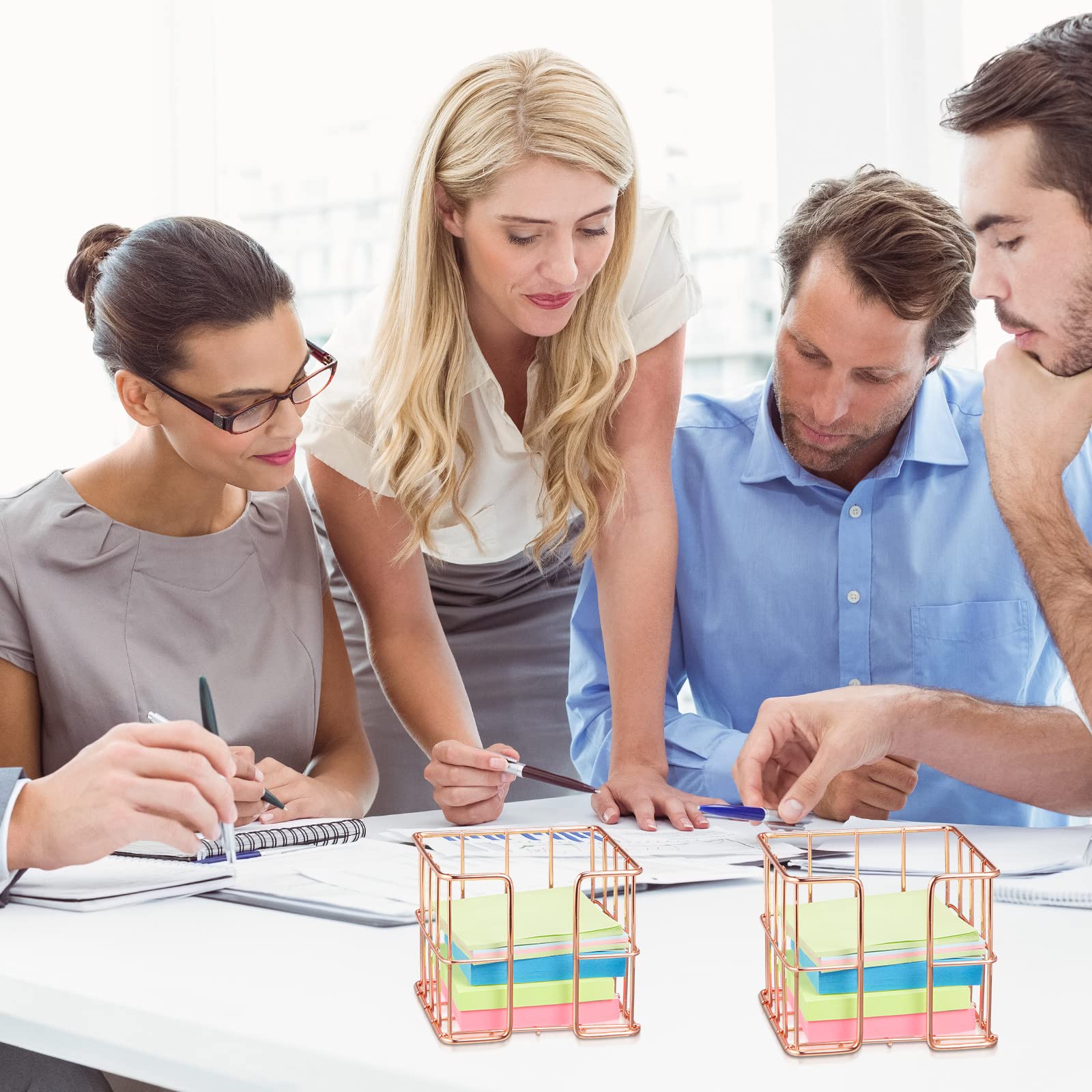 Harloon 2-Piece Sticky Note Holder- 3 8x3 8 Inches Cute Memo Cube Dispenser Mesh Desk Organizer for Notepads — view 5