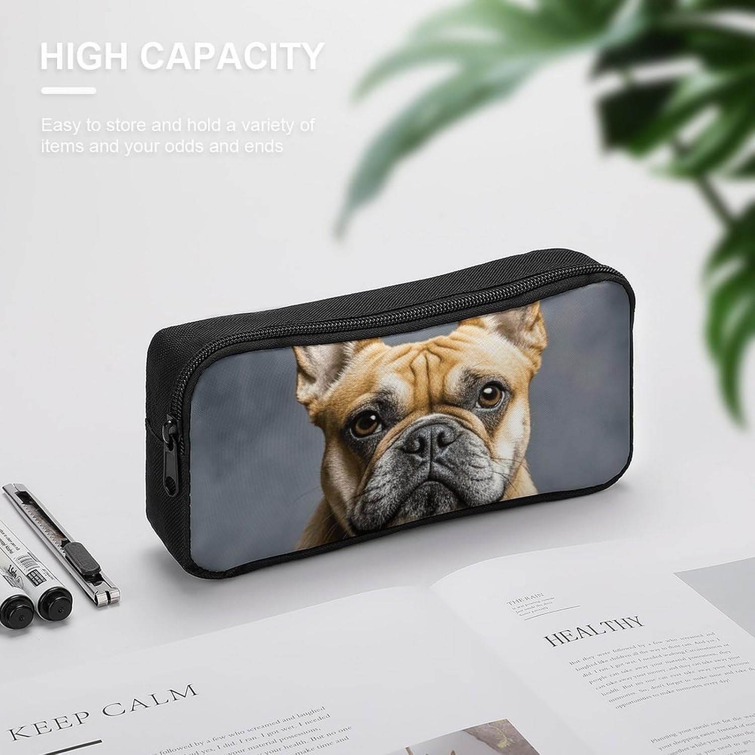 Lightweight French Bulldog Pencil Pouch with Metal Zipper image 4