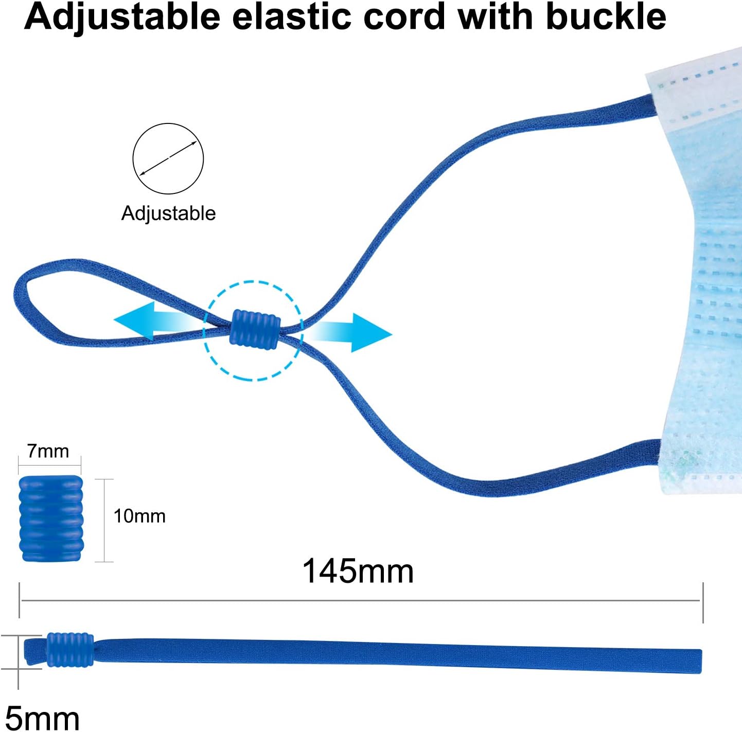 100 Pieces Elastic String, Adjustable Elastic Ear Loops with Buckle Colored Elastic Cord Elastic Bands for Sewing-Multi Color
