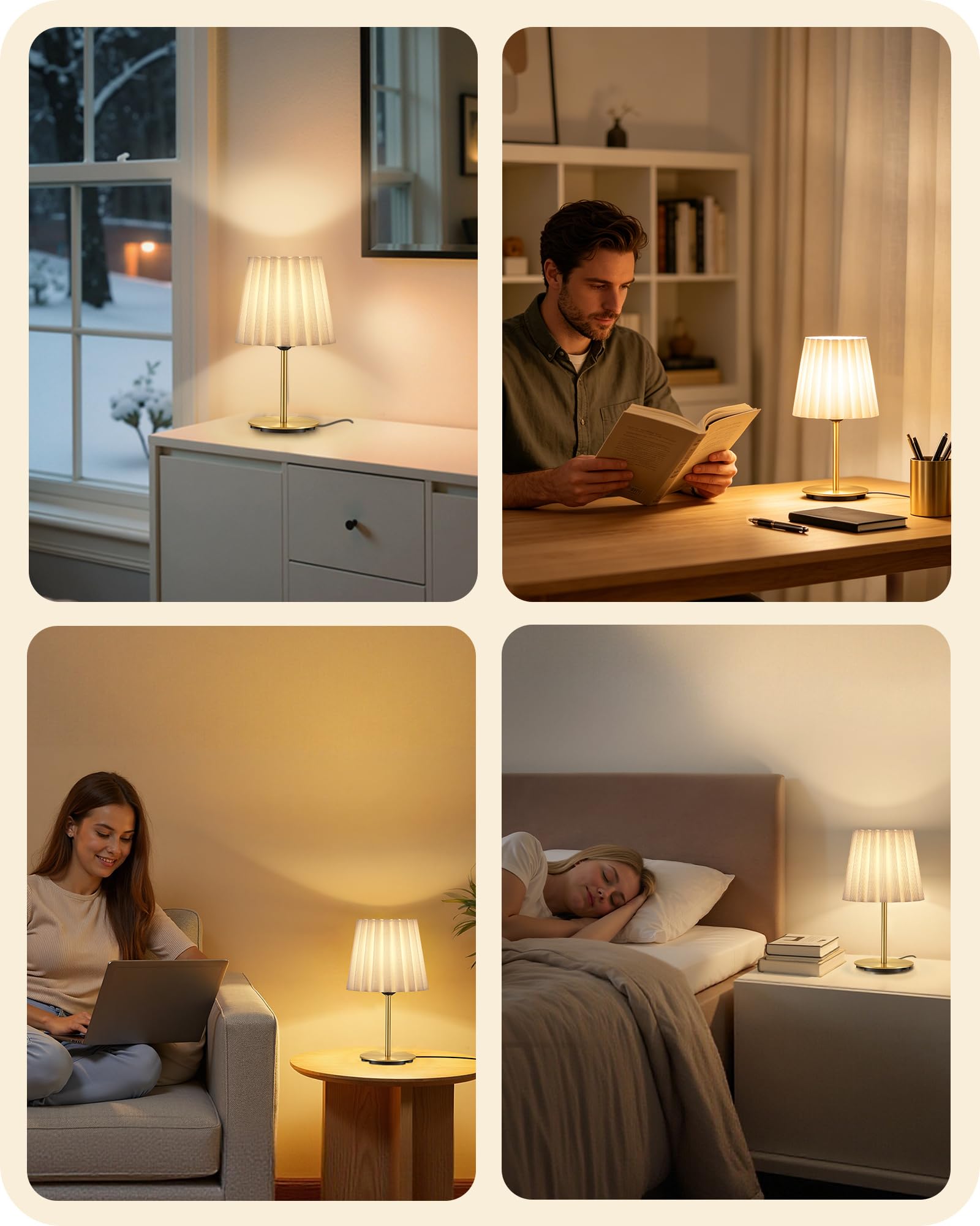 Petite Lampe de Chevet Lot de 2, Abat-Jour Blanc et Or