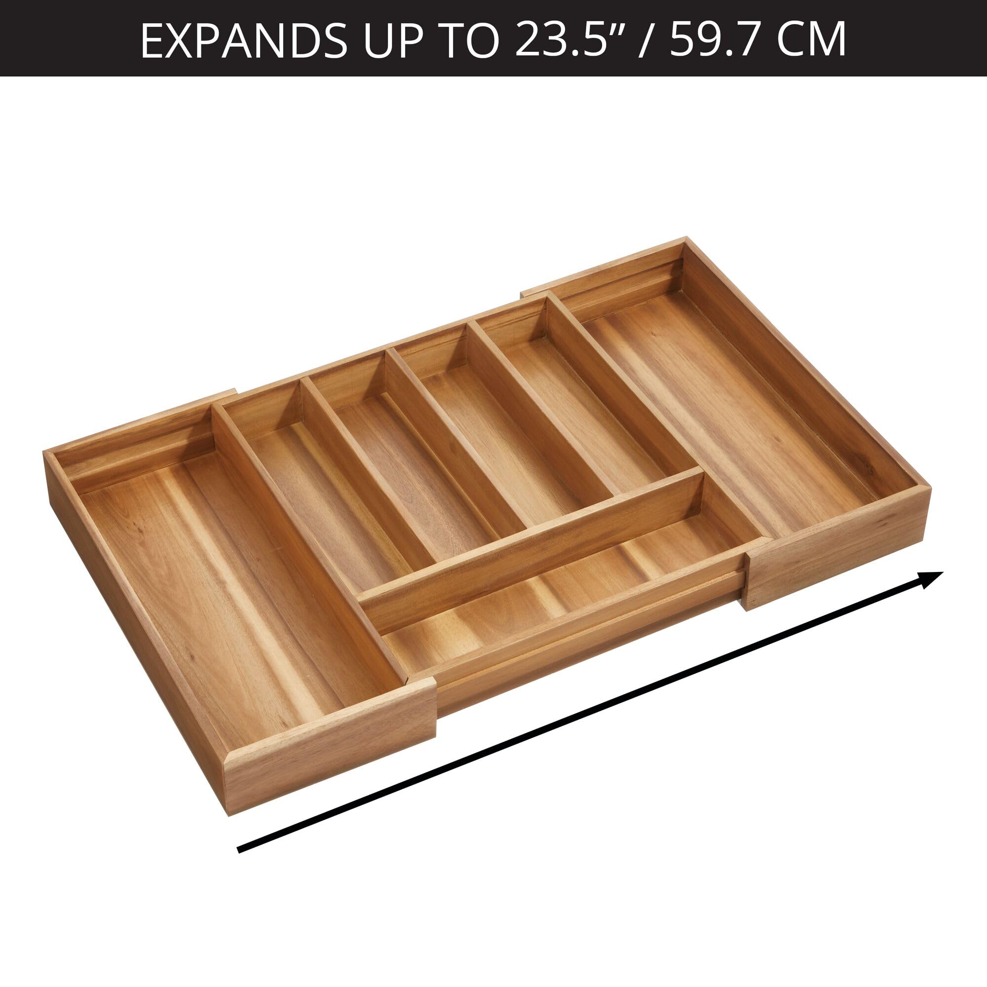 iDesign - Organizador de cubiertos de madera de acacia expandible, color natural