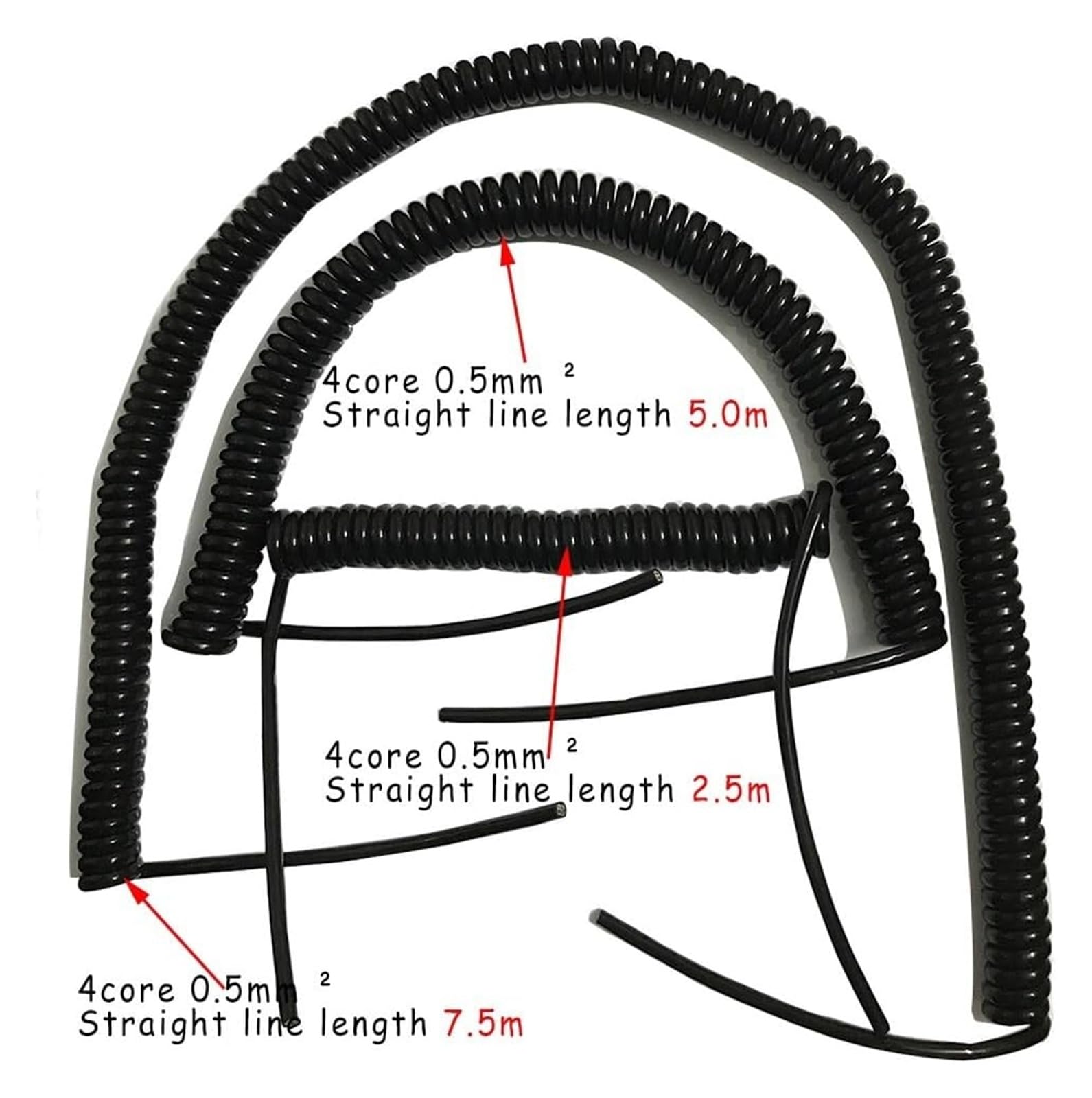 Cavo telefonico Cavo di alimentazione flessibile a spirale, cavo di alimentazione a spirale nero a 4 poli, filo estensibile quadrato da 0,5 mm, lunghezza 1 metro, 2 metri, 3 metri(Stretch 2 meter)