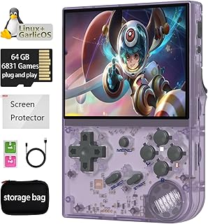 RG35XX Handheld Game Console Support Linux Garlic OS HDMI and TV Output 3.5 Inch IPS Screen 64G TF Card 6800+ Classic Games 2600mAh Battery (RG35XX-purple+Bag)