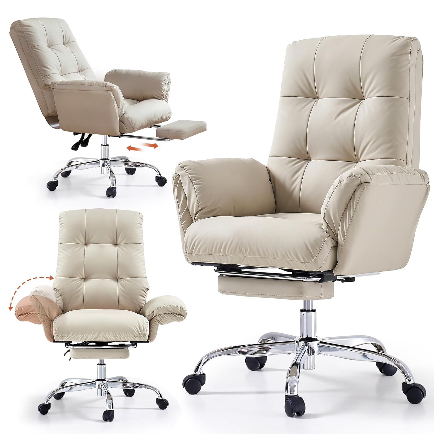 EMIAH Office Chair with Foot Rest Criss Cross Chair with Wheels and Flip-up Arms Reclining Desk Chair Comfy