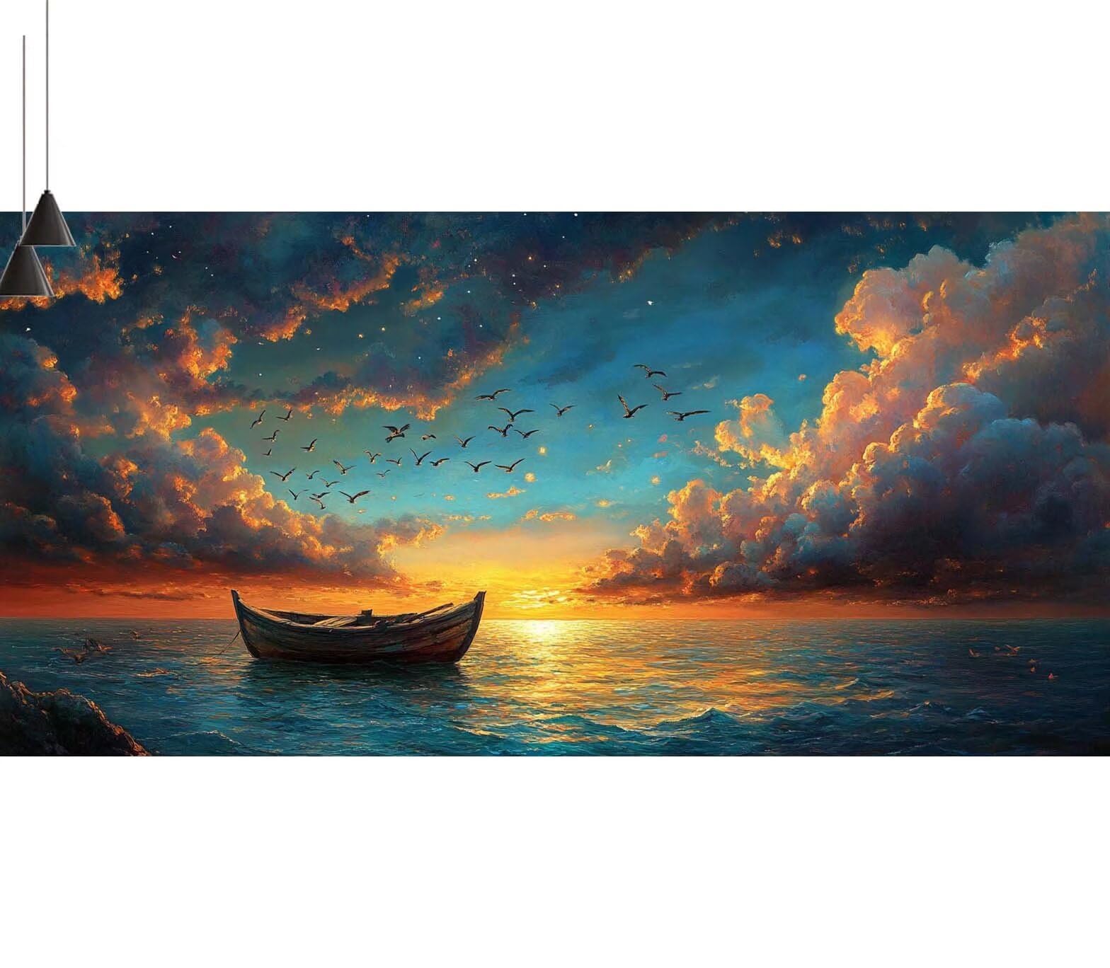 Dipingere con i Numeri per Adulti Bambini, Paint by Numbers con Pennelli Pittura a Pigmento Acrilico, Fai Da Te pittura di Numeri Kit Decora la casa Regalo (Senza Cornice)- Barca,Lago 70x210cm V-703
